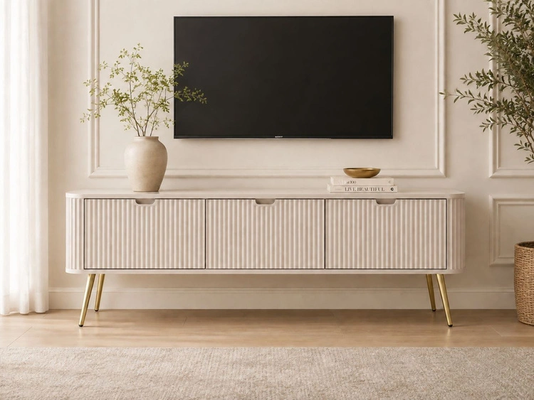 TV-Lowboard mit Türen Viva Beige auf Golden Beinen