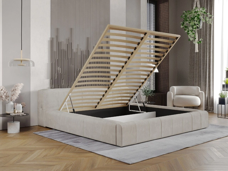 Polsterbett mit Bettkasten und Lattenrost 140x200 Lipari Beige