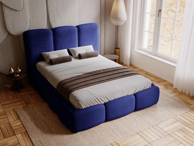 Polsterbett mit Bettkasten und Lattenrost 140x200 Bubble Blau