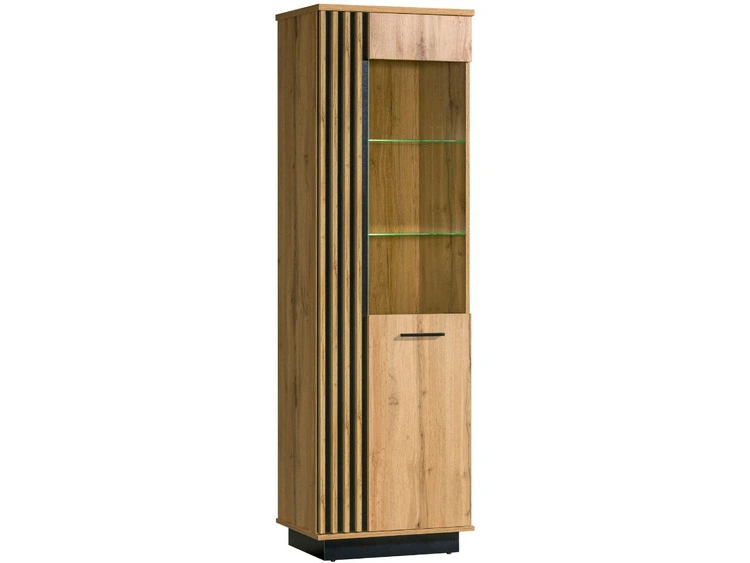 Standvitrine mit LED-Beleuchtung Lavero Wotan Eiche, Schwarz matt