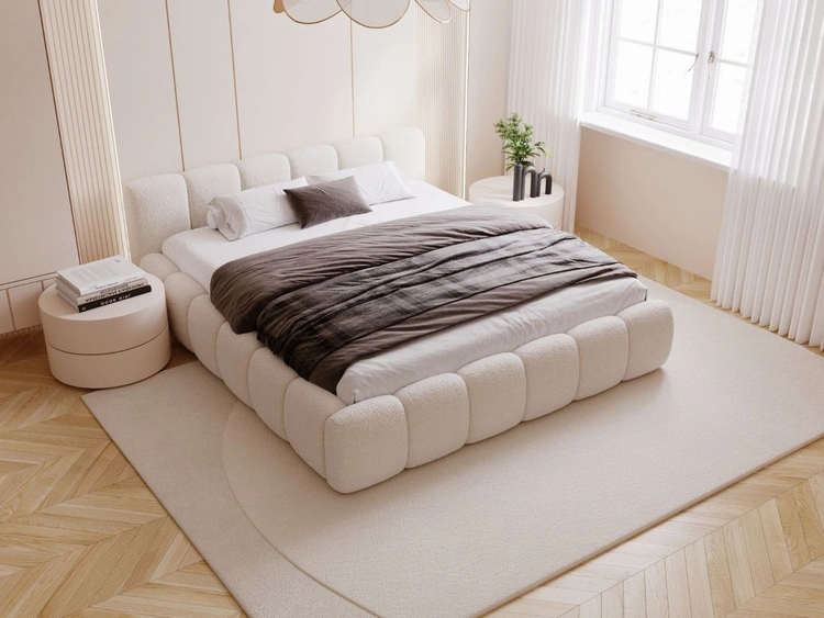 Polsterbett ohne Bettkasten mit Lattenrost 140x200 Cloud Low aus Bouclé-Stoff Beige