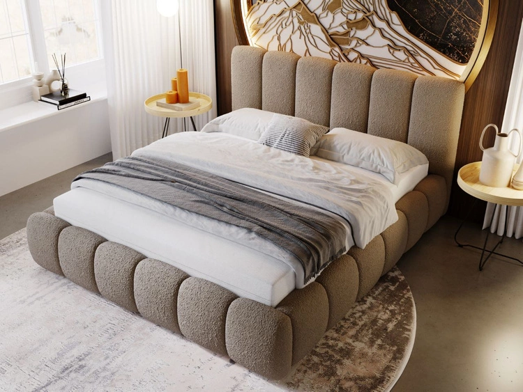 Polsterbett mit Bettkasten und Lattenrost 200x200 Cloud Bouclé-Stoff Braun