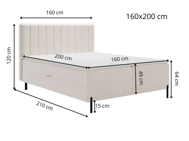 Boxspringbett mit Bettkasten 160x200 Primavera Creme