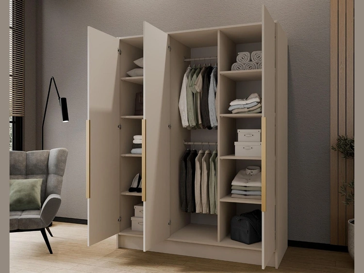 Kleiderschrank 150 cm Perugia Kaschmir mit goldenen Griffen