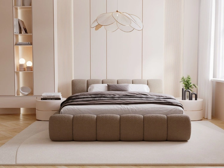 Polsterbett mit Bettkasten und Lattenrost 200x200 Cloud Low Bouclé-Stoff Braun