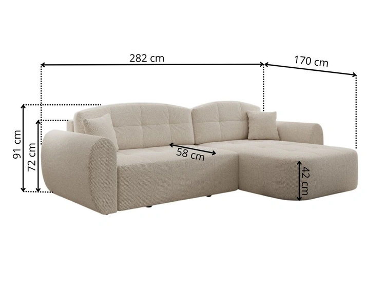 Ecksofa L-Form mit Schlaffunktion und Bettkasten Avessio Beige