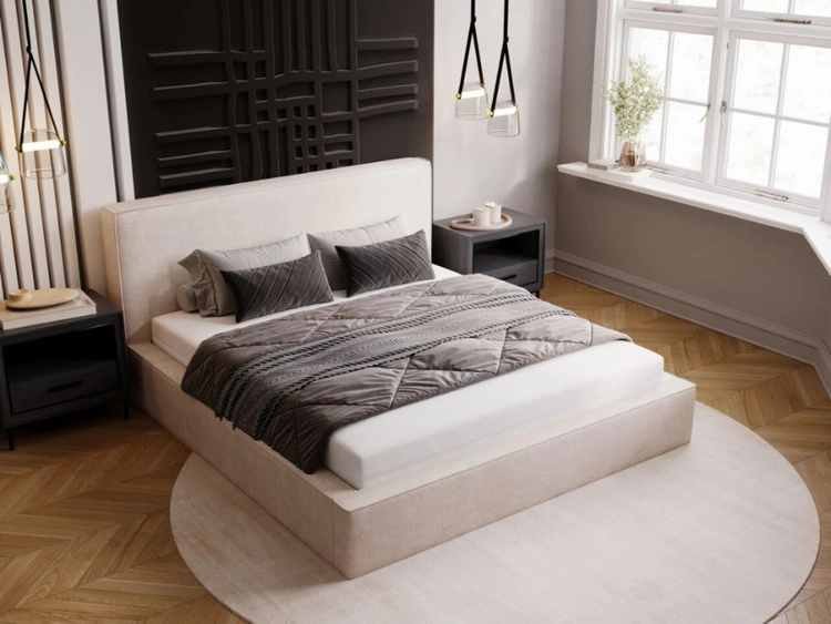 Polsterbett mit Bettkasten und Lattenrost 200x200 Monaco Beige