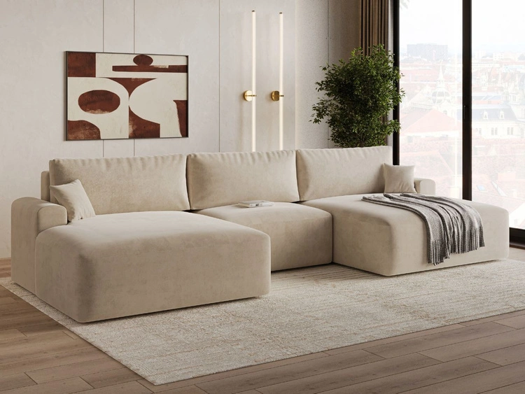 Wohnlandschaft mit Schlaffunktion und Bettkasten Serene Beige