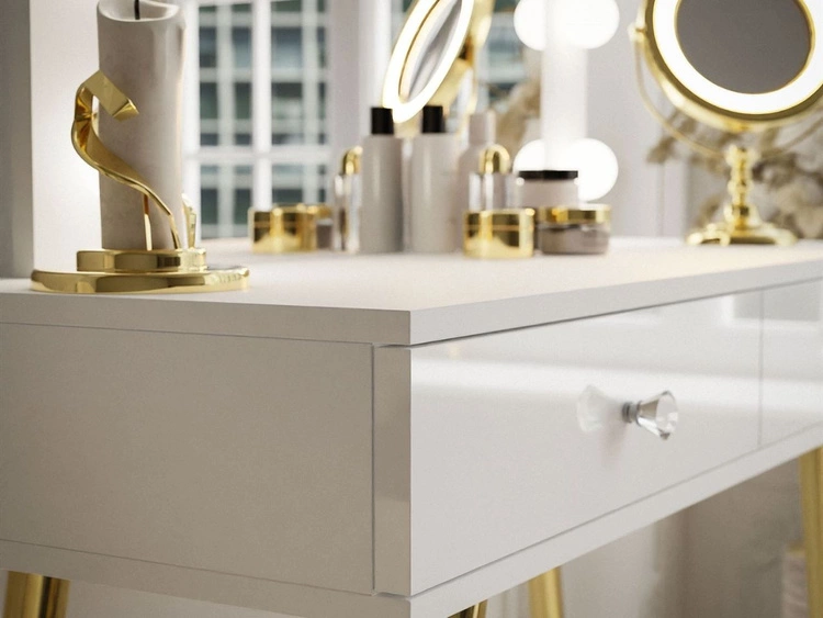 Schminktisch glamour mit Schubladen, Spiegel und LED-Beleuchtung Olivine Weiß Hochglanz