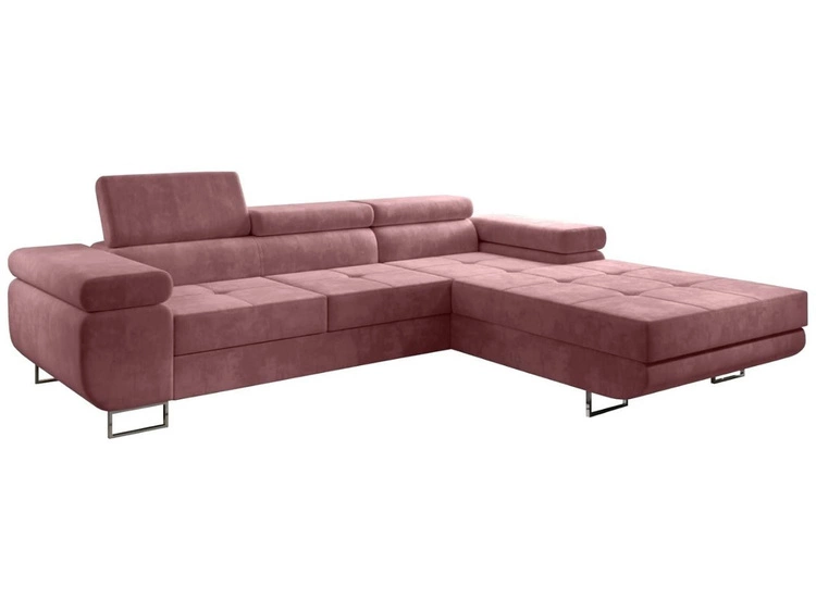 Ecksofa L-Form Rechts mit Schlaffunktion und Bettkasten Solam Rosa