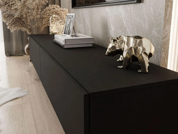 TV-Lowboard mit Türen auf Goldenen Metallbeinen 175 cm Sorelle Schwarz Matt