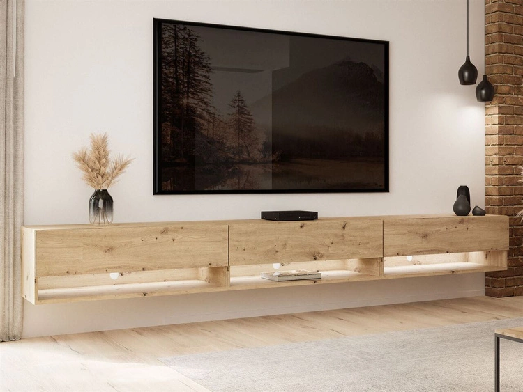 Hänge TV-Schrank 270 cm für Wohnzimmer mit LED-Beleuchtung Aurelie Artisan Eiche