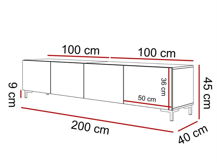 TV-Lowboard mit Türen auf Goldenen Beinen 200 cm Nodoo Weiß Hochglanz