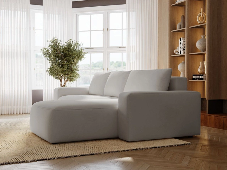 Ecksofa L-Form Rechts mit Schlaffunktion und Bettkasten Tazones Hellgrau