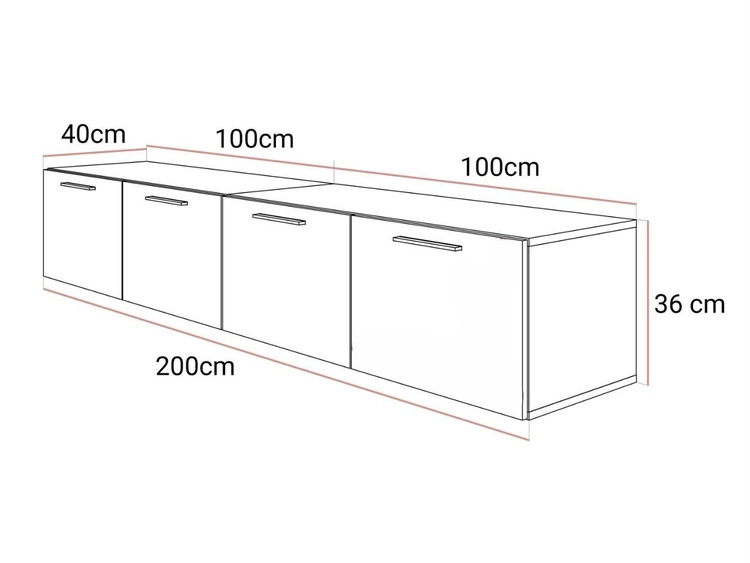 Hängeschrank mit Türen und LED-Beleuchtung 200 cm Nodoo Beton