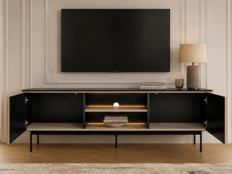 Zweittüriges TV-Lowboard für Wohnzimmer Auroé Kaschmir