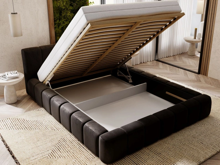 Polsterbett mit Bettkasten und Lattenrost 160x200 Split Schwarz