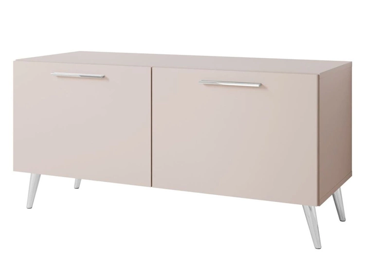 TV-Lowboard mit Türen und Griffen auf Silbernen Metallbeinen 100 cm Noaé Kaschmir