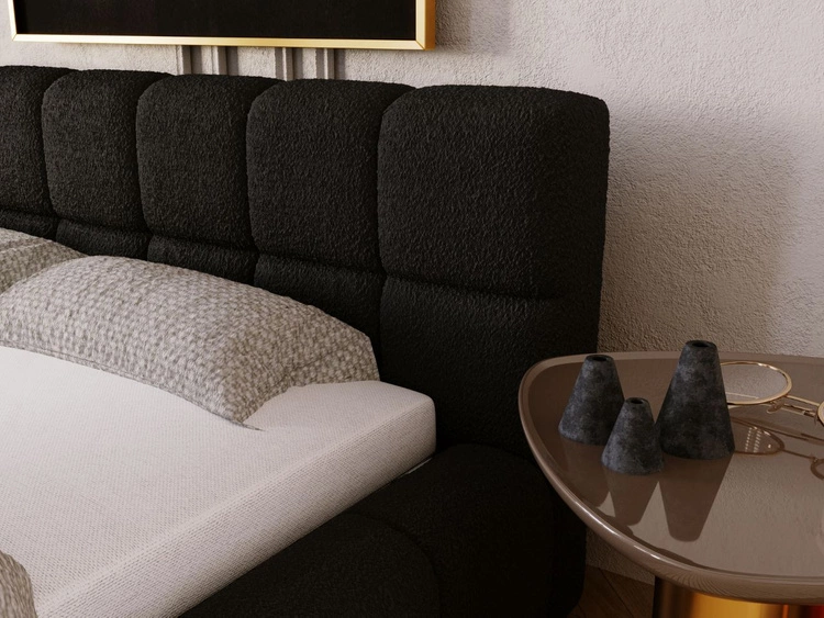 Polsterbett mit Bettkasten und Lattenrost 180x200 Alicante Boucle Schwarz