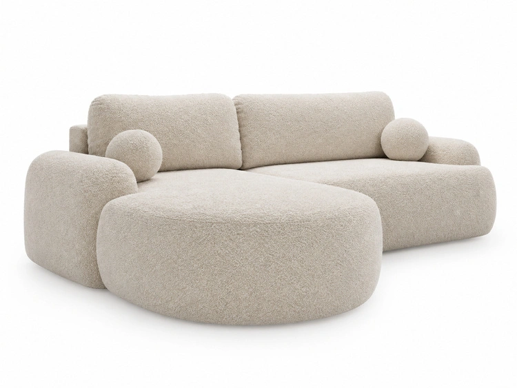 Ecksofa L-Form Links mit Schlaffunktion und Bettkasten Aurio Creme