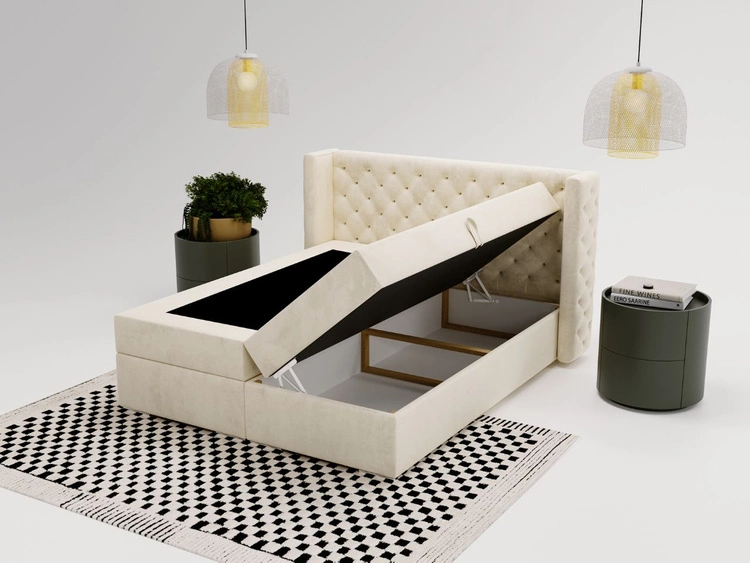 Boxspringbett mit Bettkasten 120x200 Lion Creme