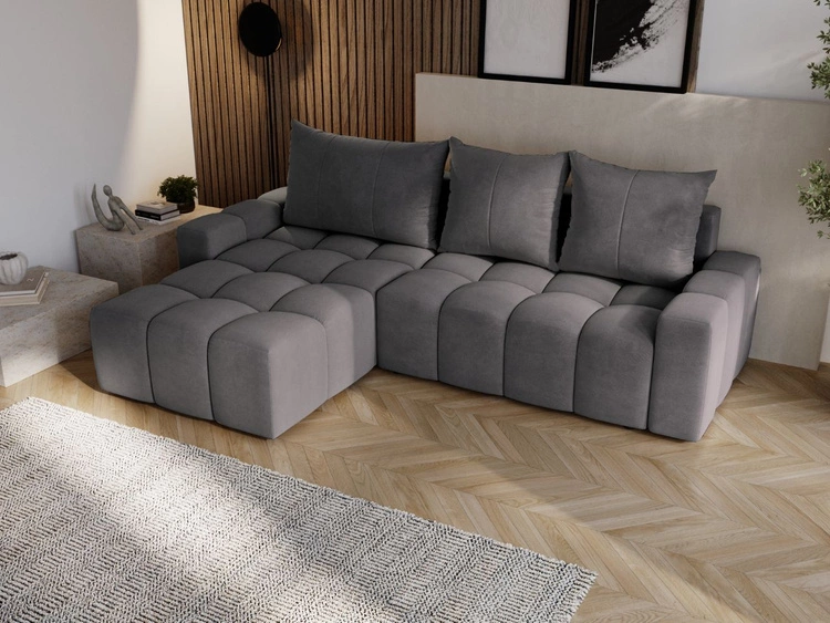 Ecksofa L-Form mit Schlaffunktion und Bettkasten Bresso Grau