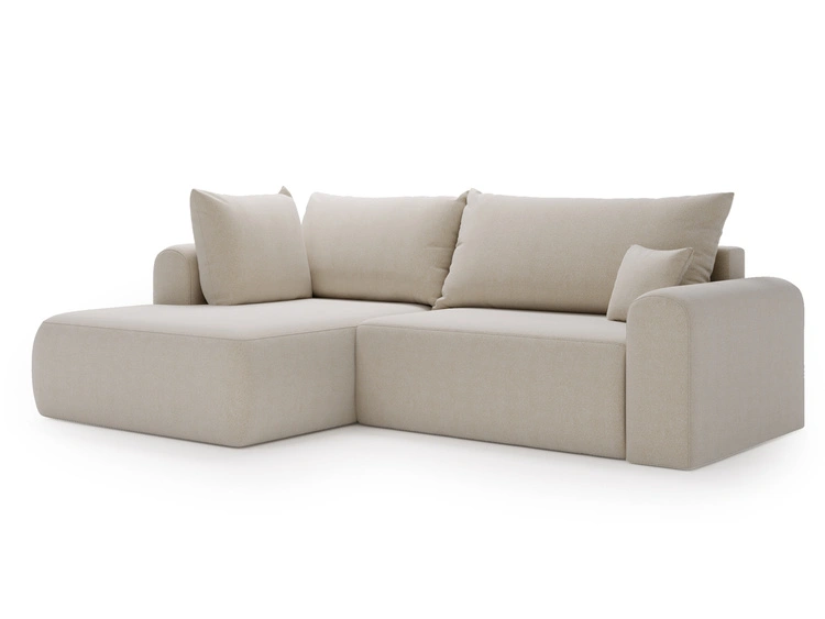 Ecksofa L-Form mit Schlaffunktion und Bettkasten Savana Bis Hellbeige