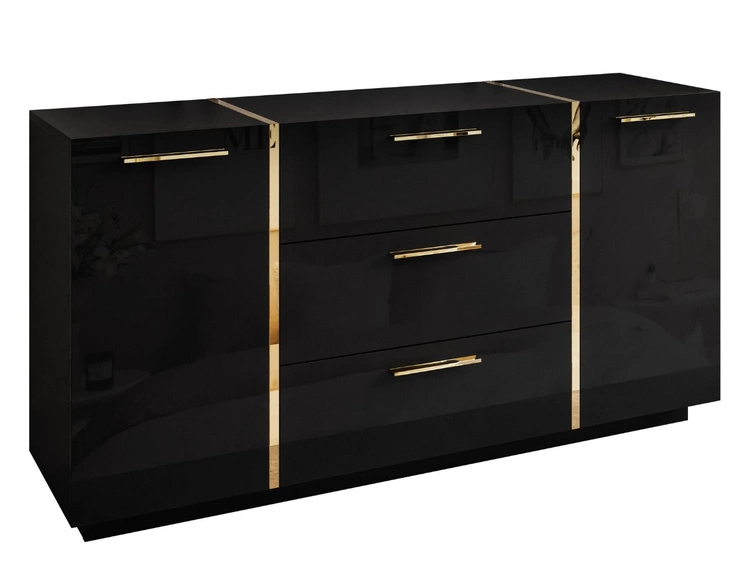 Wohnzimmer-Set im Glamour-Stil Lunelie Schwarz Hochglanz