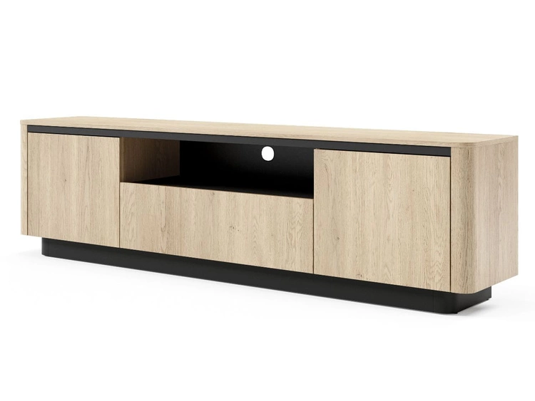 TV-Lowboard mit drei Türen Fascino Eiche Cremona / Schwarz