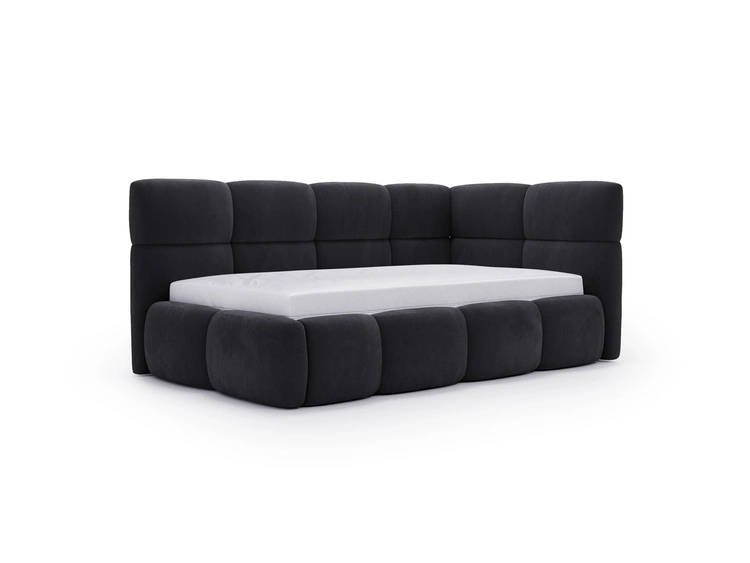 Gepolstertes Jugend-Einzelbett mit Bettkasten und Holzrost 90x200 Modo One Links Schwarz