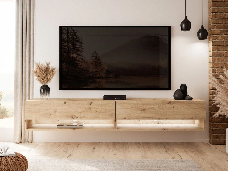 Hänge TV-Schrank 180 cm für Wohnzimmer mit LED-Beleuchtung Aurelie Artisan Eiche