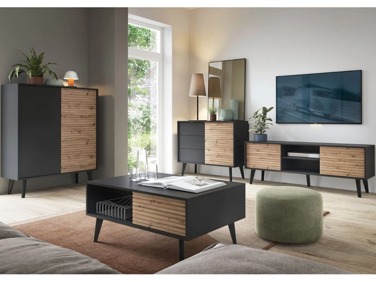 Kommode mit Türe und Schubladen Astro Schwarz, Artisan Eiche