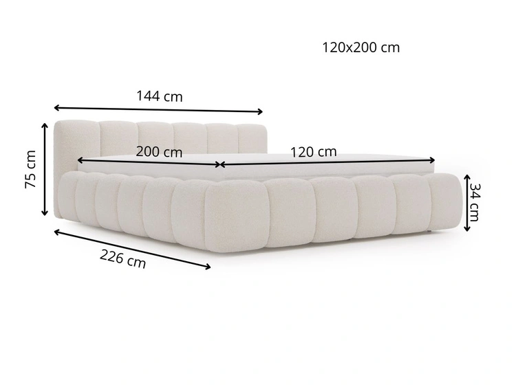 Polsterbett ohne Bettkasten mit Lattenrost 120x200 Cloud Low aus Bouclé-Stoff Beige