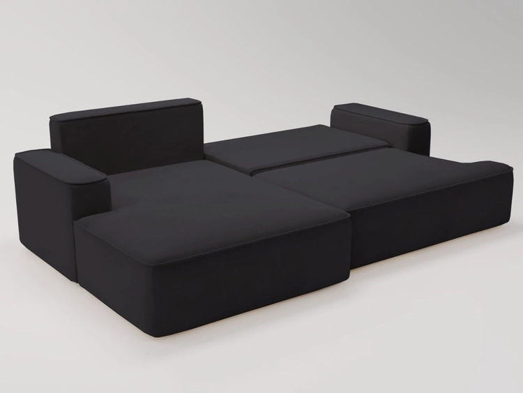 Ecksofa L-Form Links mit Schlaffunktion und Bettkasten California Schwarz