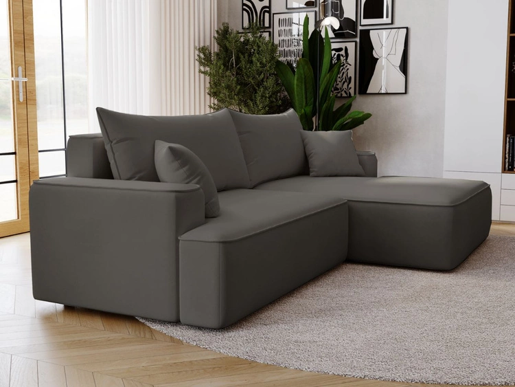 Ecksofa L-Form Rechts mit Schlaffunktion und Bettkasten California Dunkelgrau