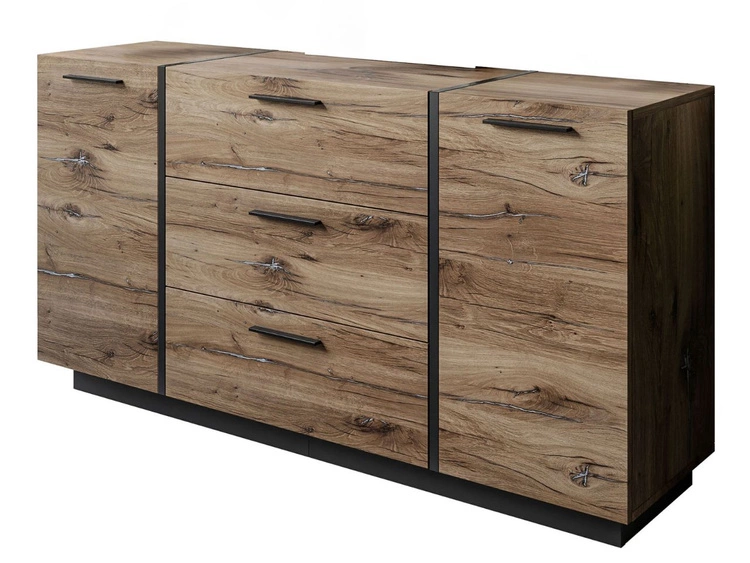 Zweitürige Kommode 158 cm mit drei Schubladen Lunelie Flagstaff-Eiche