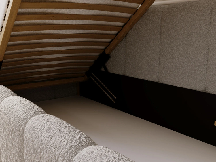 Jugendbett Einzelbett mit Bettkasten und Lattenrost 90x200 Cloud One Grau Bouclé-Stoff