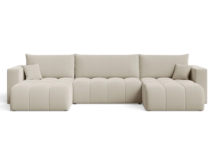 Wohnlandschaft mit Schlaffunktion und Bettkasten Neva Bouclé-Stoff Beige