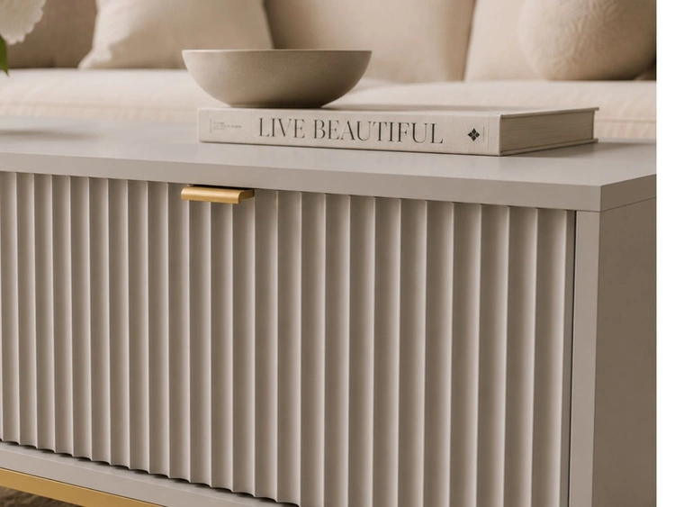 Couchtisch mit Stauraum Amber Grau auf goldenen Beinen