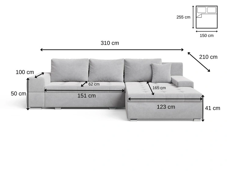 Ecksofa L-Form mit Schlaffunktion und Bettkasten Sonia Braun
