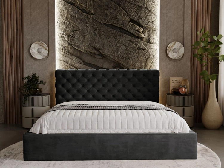 Polsterbett mit Bettkasten und Lattenrost 180x200 Apollo Schwarz