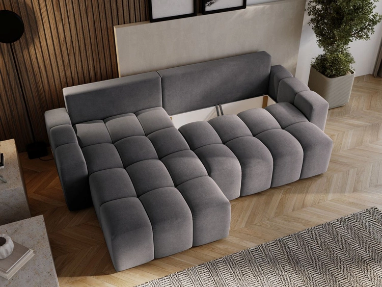 Ecksofa L-Form mit Schlaffunktion und Bettkasten Bresso Grau