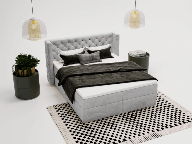 Boxspringbett mit Bettkasten 140x200 Lion Hellgrau