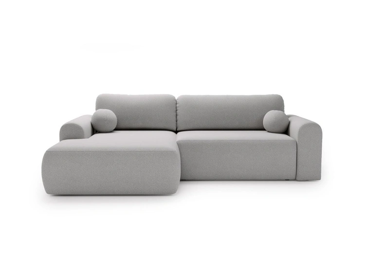 Ecksofa L-Form mit Schlaffunktion und Bettkasten Savana Links Bouclé-Stoff Grau