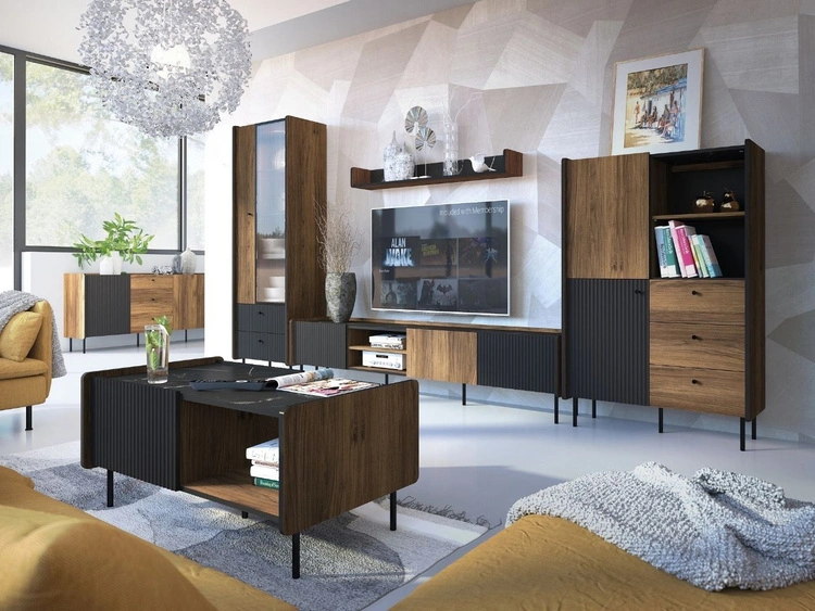 Kommode mit Türen und Schubladen 200 cm Pascale Nussbaum Warmia, Schwarz