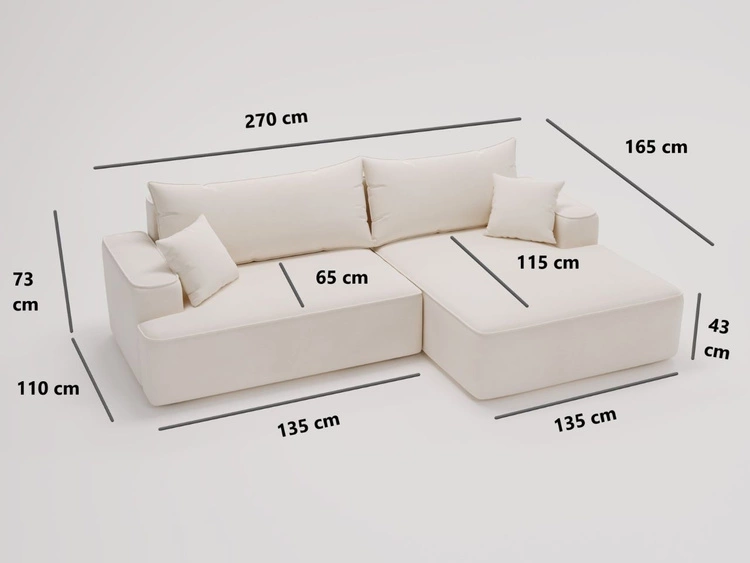 Ecksofa L-Form Rechts mit Schlaffunktion und Bettkasten California Beige