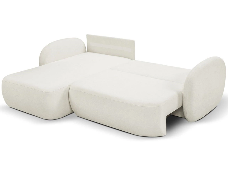 Ecksofa L-Form Links mit Schlaffunktion und Bettkasten Oreo Creme