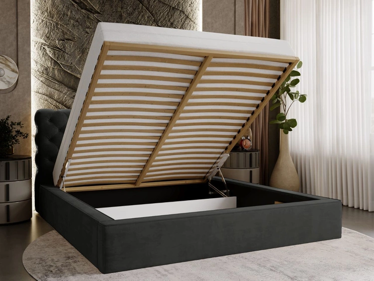 Polsterbett mit Bettkasten und Lattenrost 140x200 Apollo Schwarz