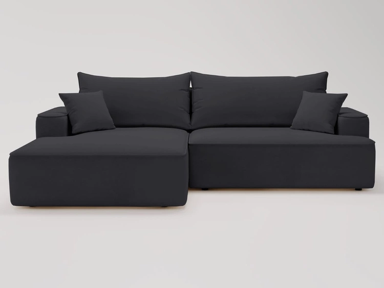 Ecksofa L-Form Links mit Schlaffunktion und Bettkasten California Schwarz