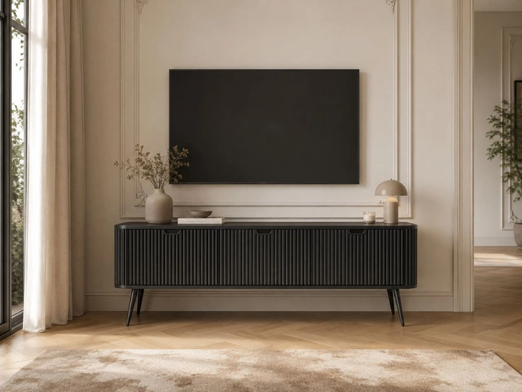 TV-Lowboard mit Türen Viva Schwarz auf Schwarzen Beinen
